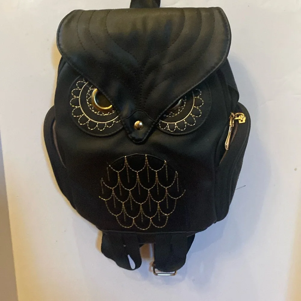 Classy Owl Backpack Pu Leather Mini backpack goldtone accents adjustable straps